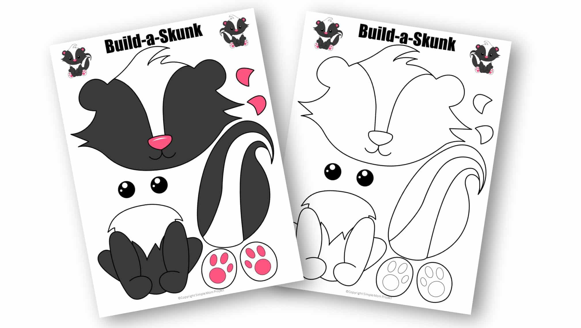 Free Printable Forest Skunk Craft Template for kids, preschoolers, toddlers and kindergartners