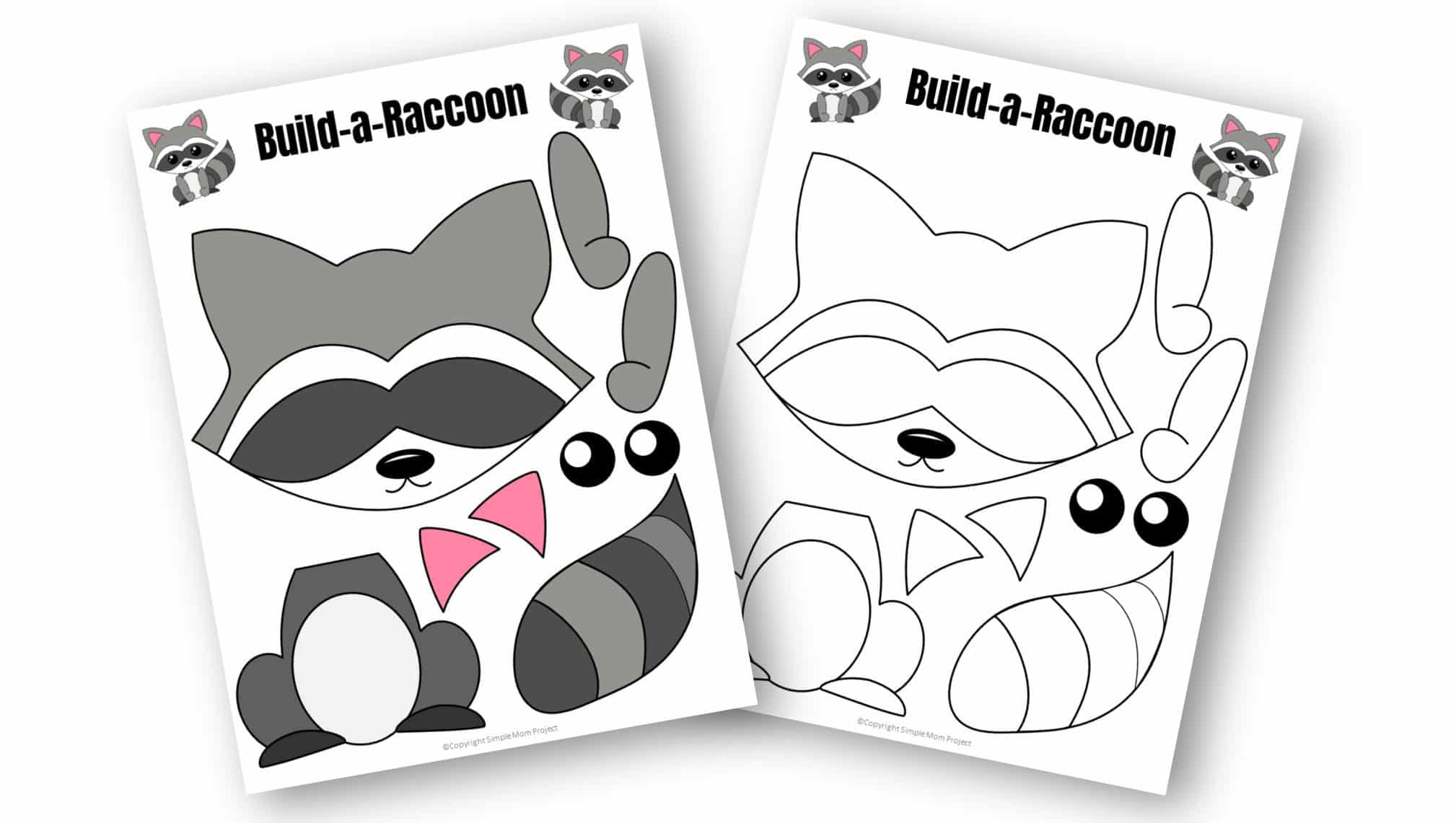Free Printable Raccoon Craft Template for kids, preschoolers, toddlers and kindergartners