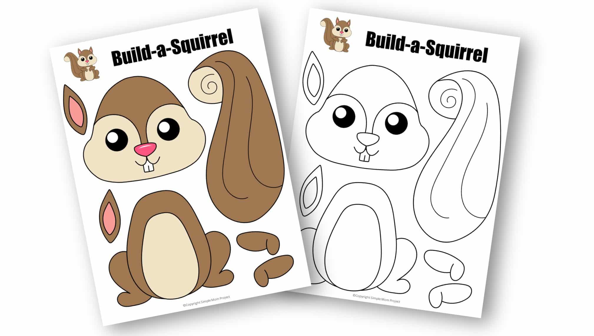 Free Printable Squirrel Craft Template for kids, preschoolers, toddlers and kindergartners