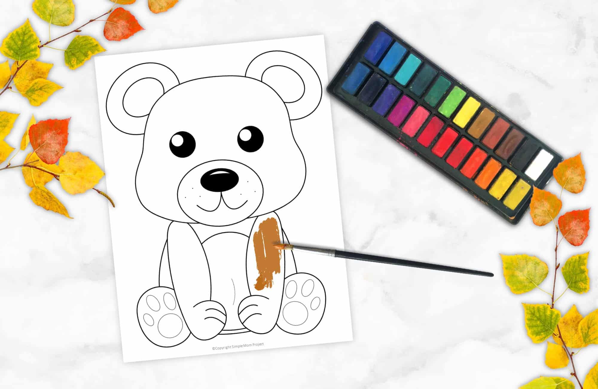 Free Printable Woodland Forest Bear Coloring Page for Kids Preschoolers Toddlers and kindergartners
