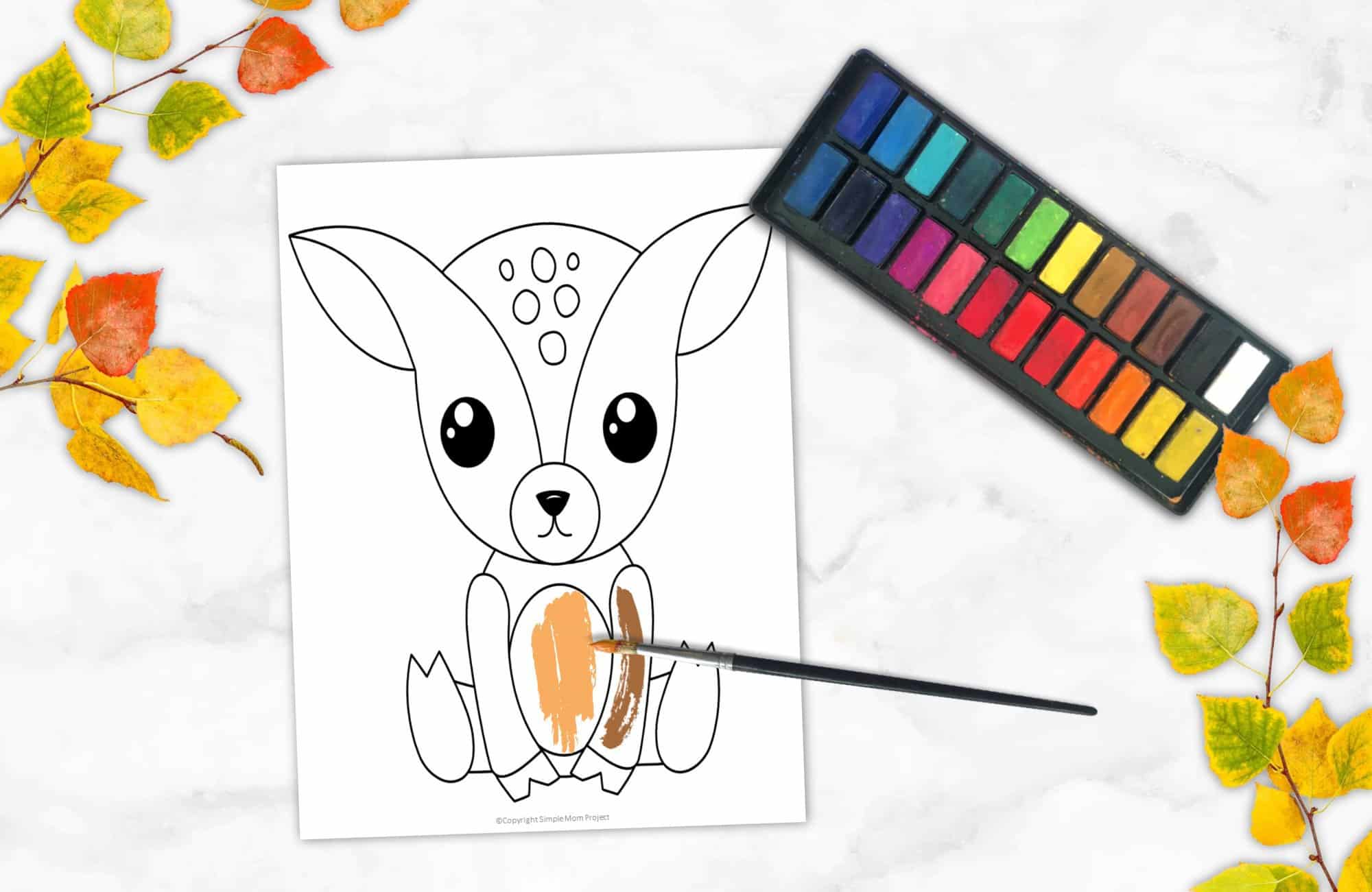 Free Printable Woodland Forest Deer Coloring Page for Kids Preschoolers Toddlers and kindergartners