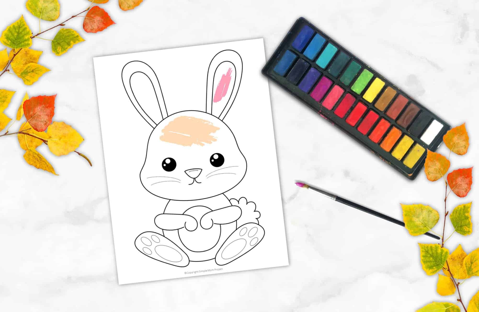 Free Printable Woodland Forest Rabbit Coloring Page for Kids Preschoolers Toddlers and kindergartners