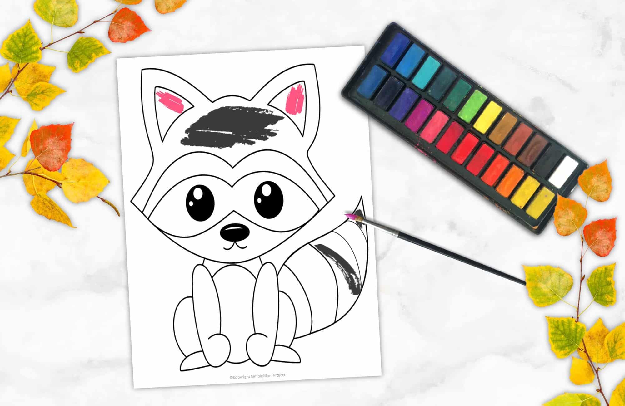Free Printable Woodland Forest Raccoon Coloring Page for Kids Preschoolers Toddlers and kindergartners