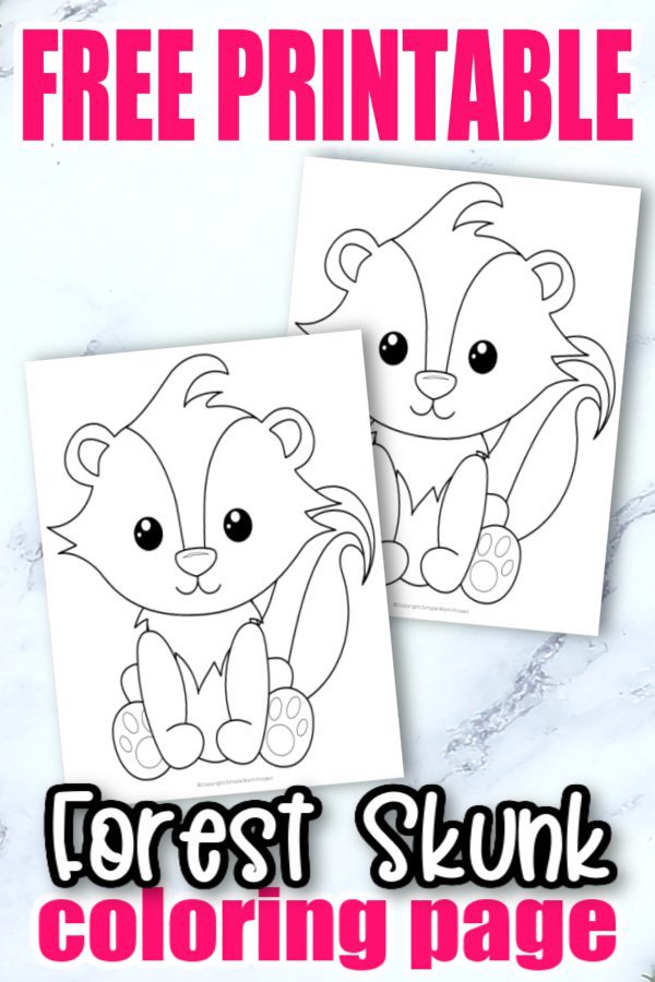 Free Printable Woodland Forest Skunk Coloring Page for Kids Preschoolers Toddlers and kindergartners