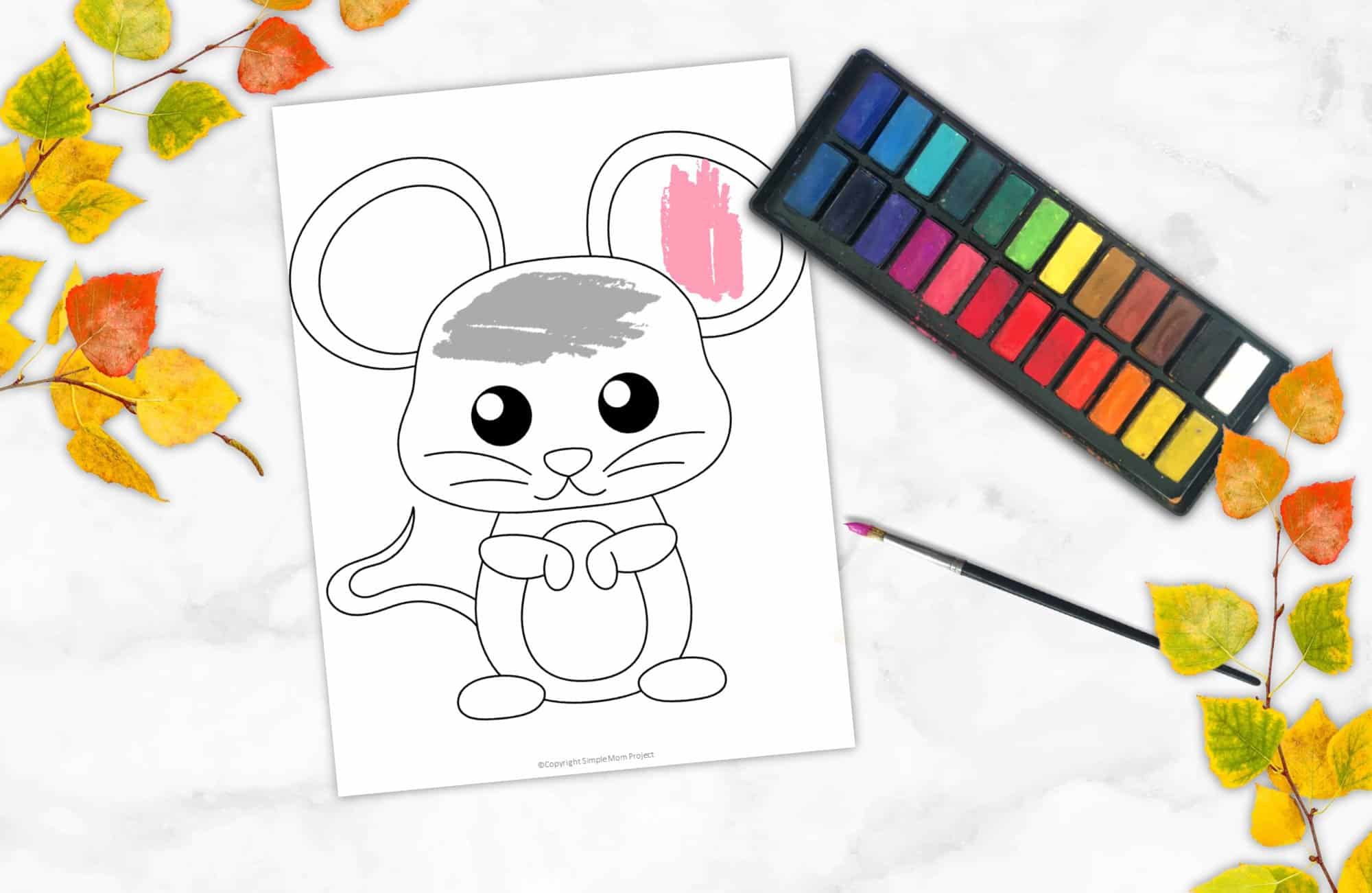 Free Printable Woodland Forest mouse Coloring Page for Kids Preschoolers Toddlers and kindergartners