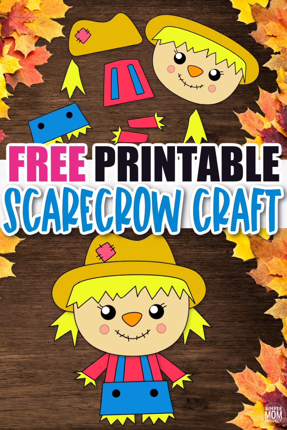 Are you looking for an easy printable fall craft to do with your kids this autumn? Click and get the free printable girl scarecrow template to make this fun girl scarecrow craft. The girl scarecrow can be turned into a popsicle scarecrow or scarecrow paper bag puppet or a fun fall craft decoration. Either way, kids of all ages, preschoolers, toddlers and kindergartners will love making their very own scarecrow craft! #girlscarecrow #scarecrowcrafts #Fall #FallCrafts #SimpleMomProject