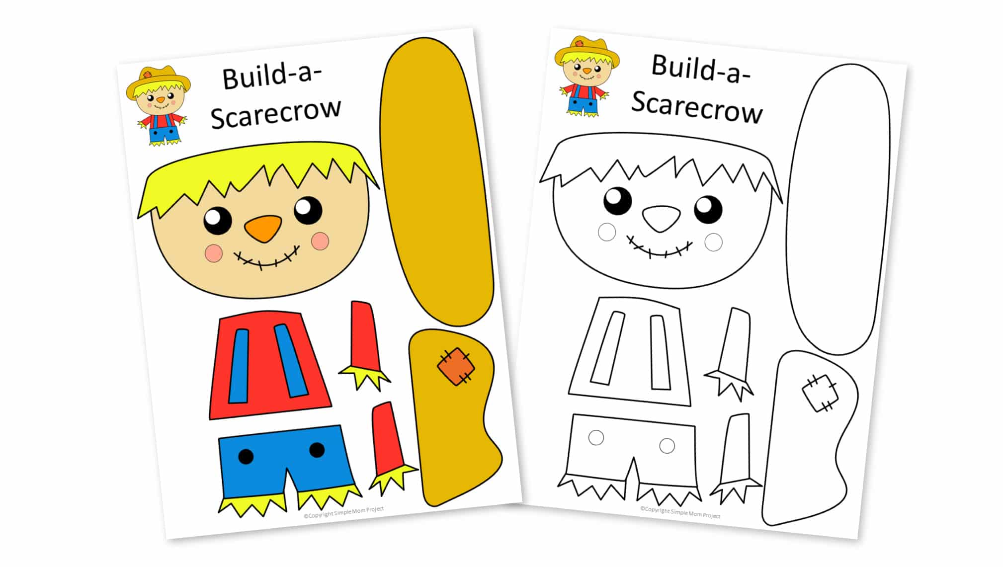 Free Printable Girl Scarecrow Craft for kids and autumn and fall crafts for preschoolers and toddlers