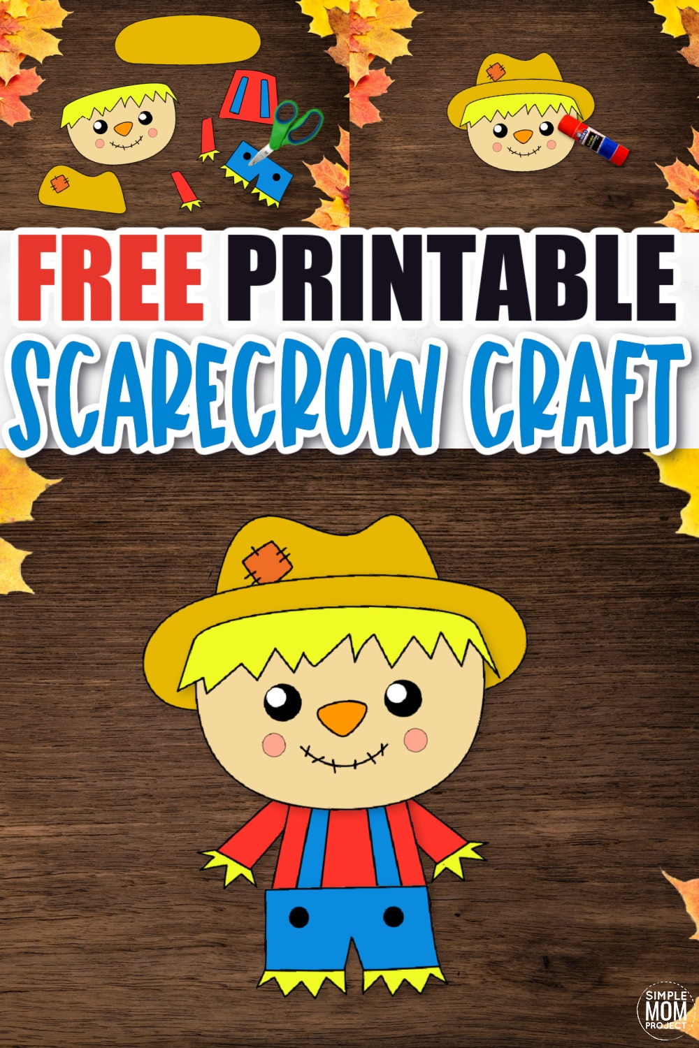 Are you looking for a simple autumn theme craft to do with your preschool, kindergarten or first grade class? Click now to download and print our diy scarecrow craft! You can glue it on a Popsicle stick or paper bag to turn this scarecrow craft into a fun puppet. Your kids will love the cutout scarecrow craft!