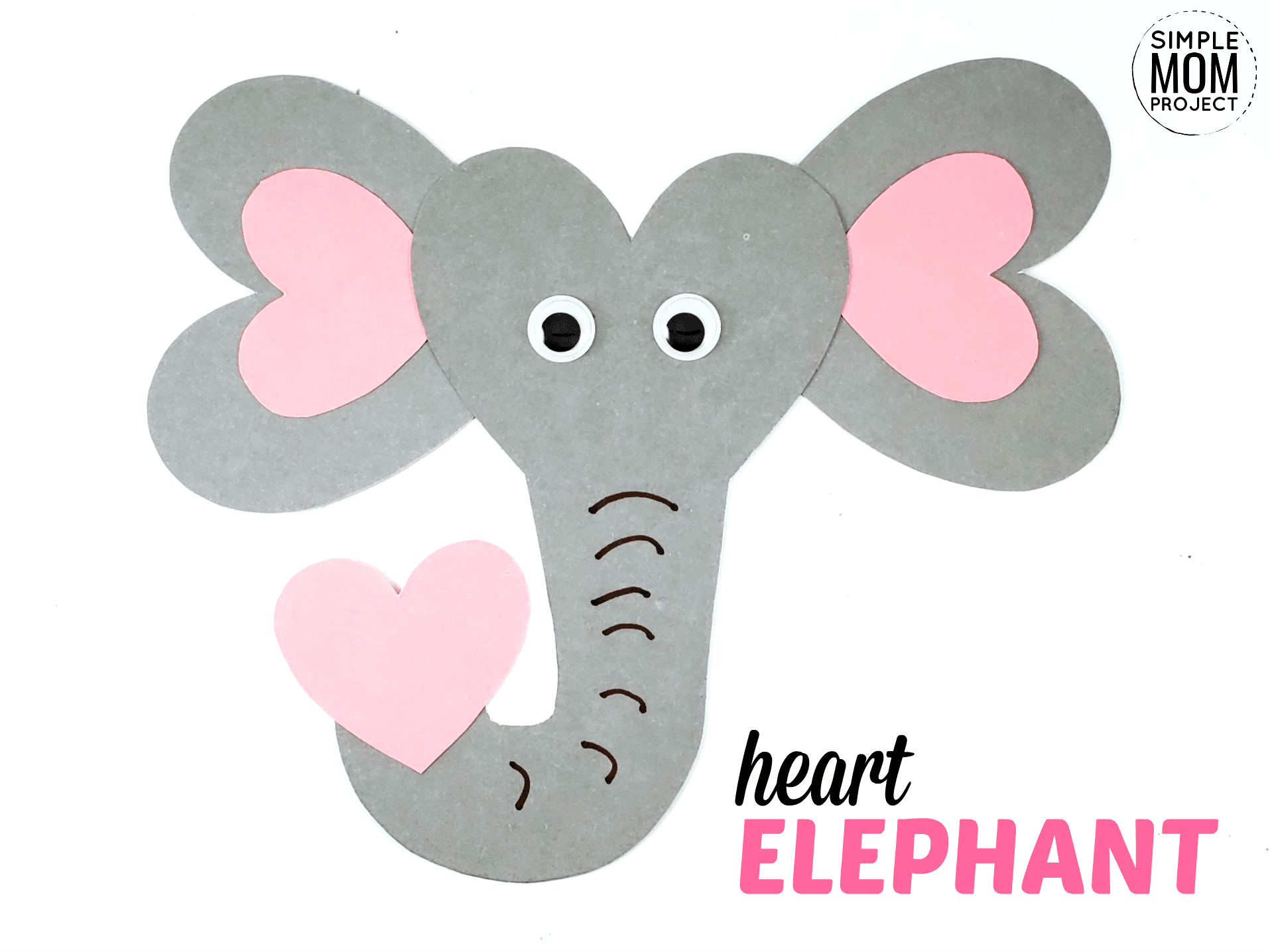 Free printable heart elephant craft template for kids preschoolers toddlers CK