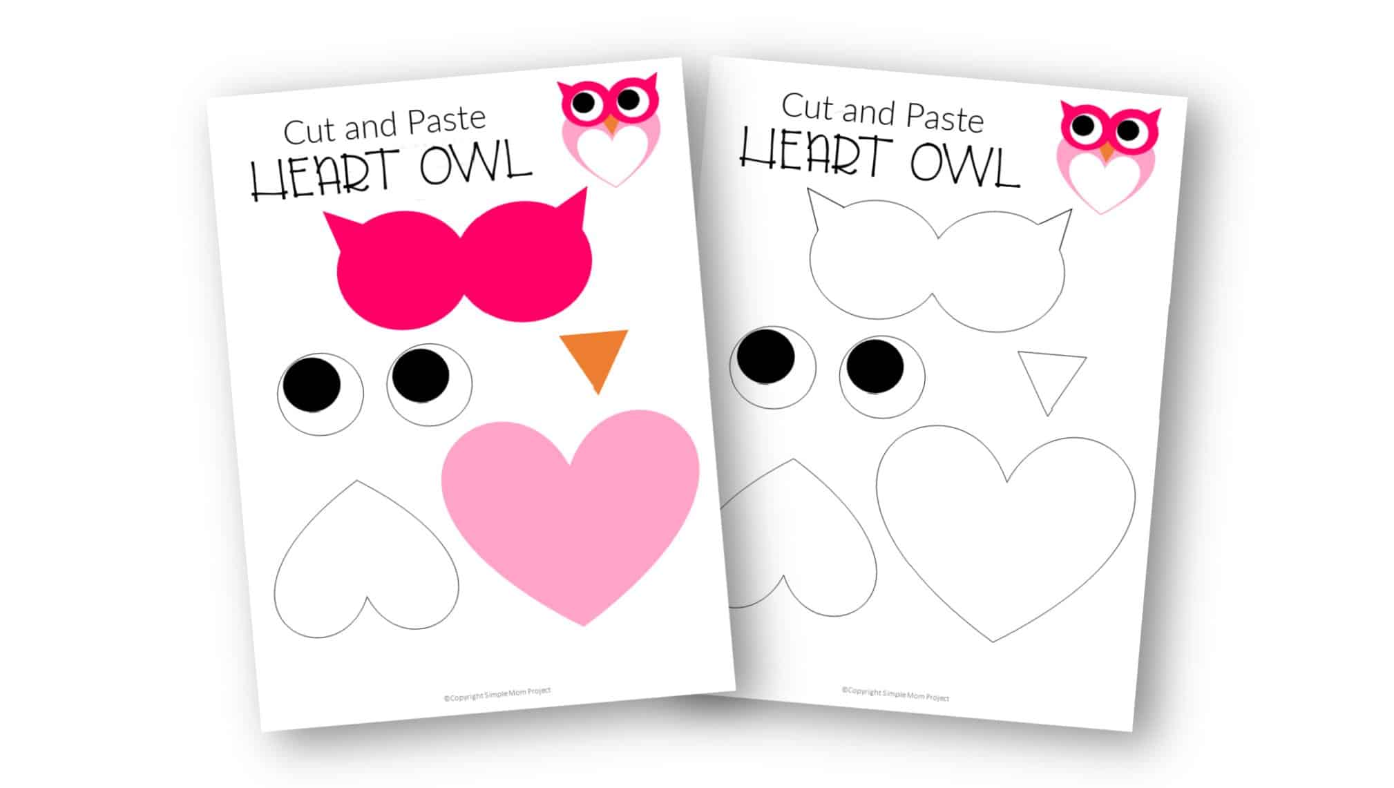 Free Printable Heart Owl template for kids, preschoolers and toddlers