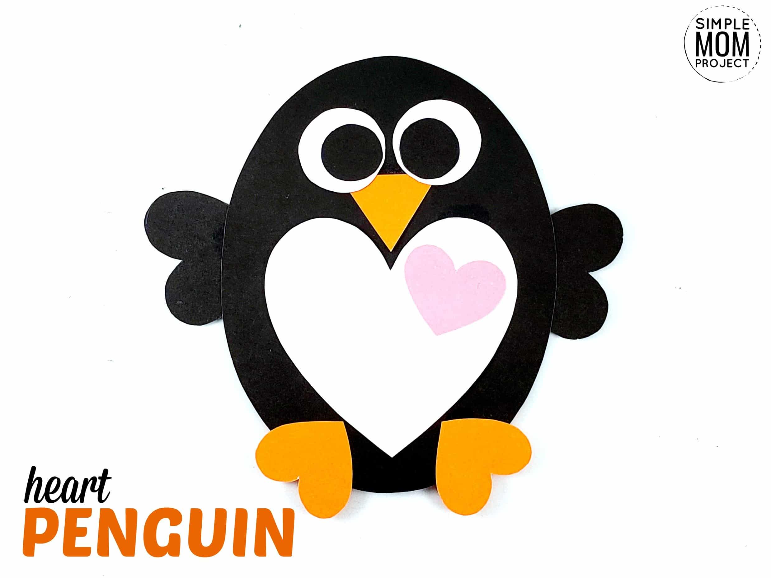 Free Printable Heart Penguin Craft for Preschoolers toddlers and kindergartners