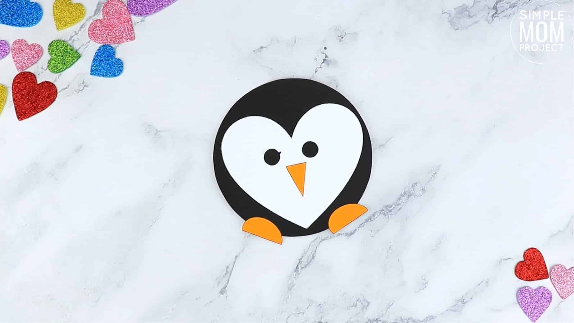 Easy Printable Diy Heart Penguin Craft for Preschool, toddler, kindergarten