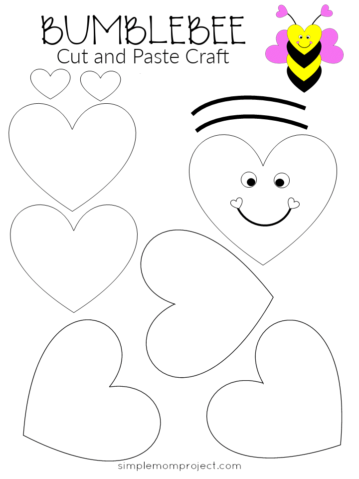 Free Printable Heart Bumblebee Craft for Preschoolers toddlers and kindergartners 