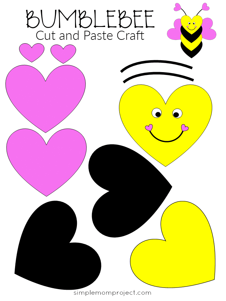 Free Printable Heart Bumblebee Craft for Preschoolers toddlers and kindergartners 