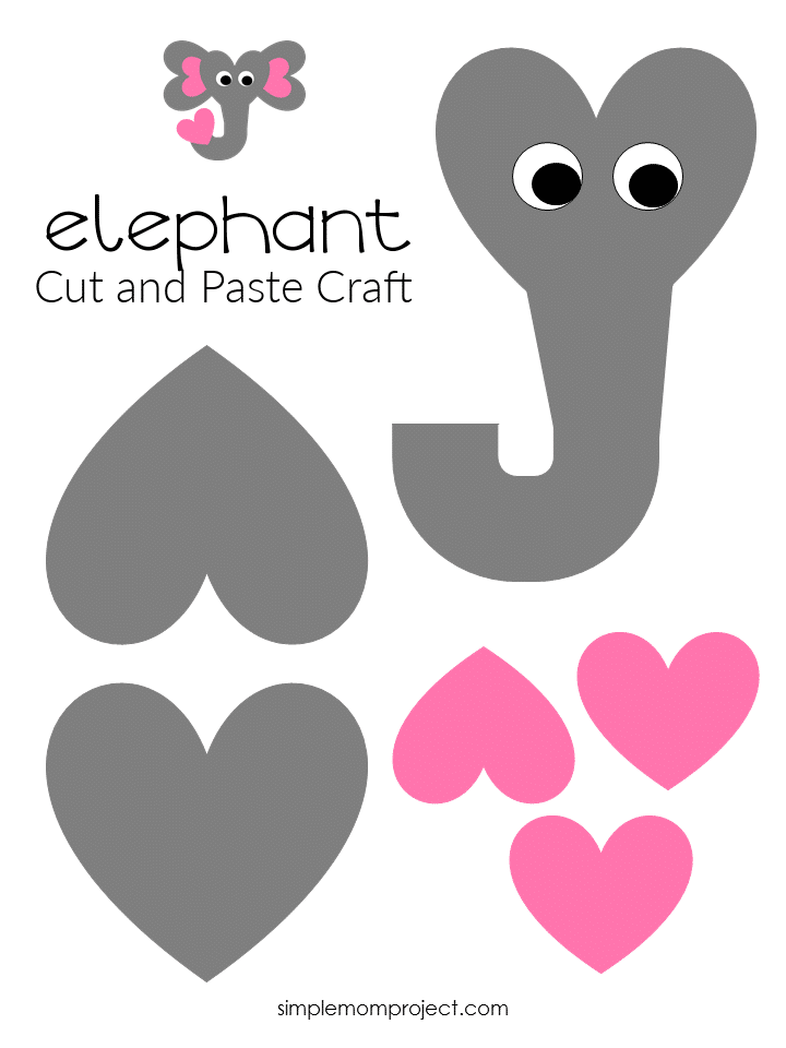 Free Printable Heart Elephant Craft for Preschoolers toddlers and kindergartners