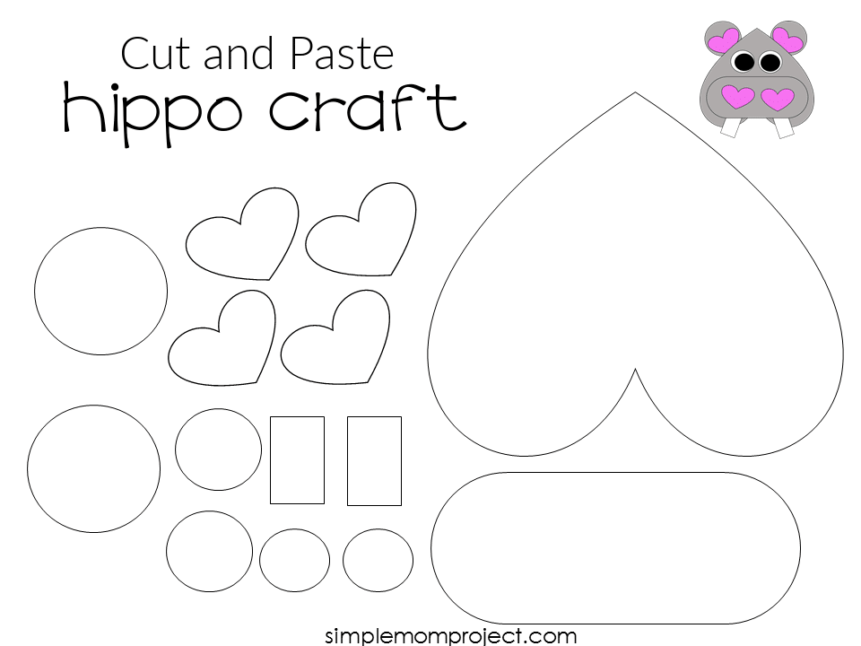 Free Printable Heart Hippo Craft for Preschoolers toddlers and kindergartners