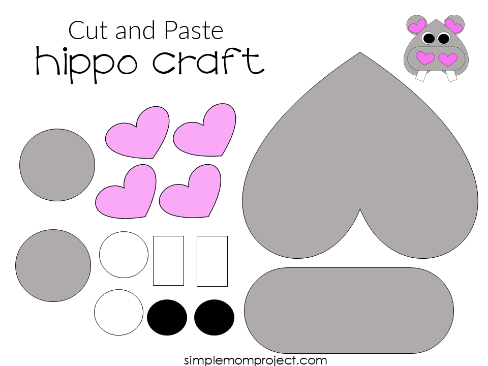 Free Printable Heart Hippo Craft for Preschoolers toddlers and kindergartners