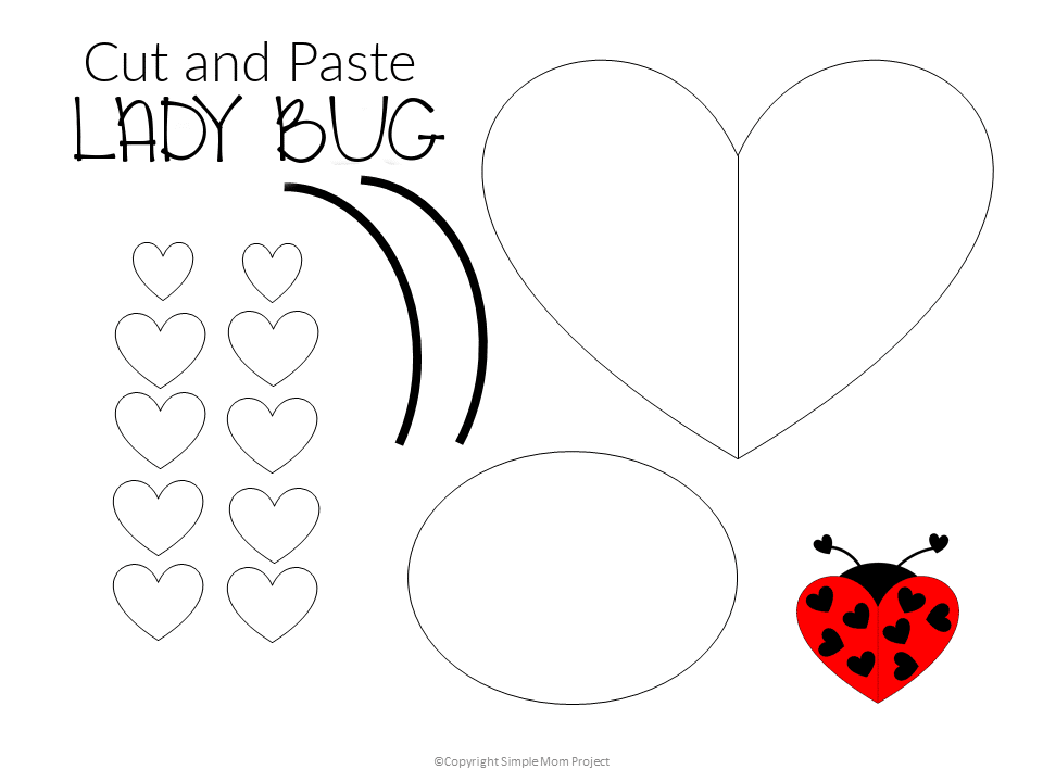 Free Printable Heart Lady Bug Craft for Preschoolers toddlers and kindergartners 
