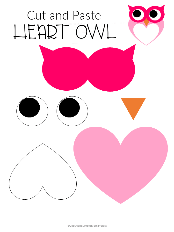 Free Printable Heart Owl template for kids, preschoolers and toddlers