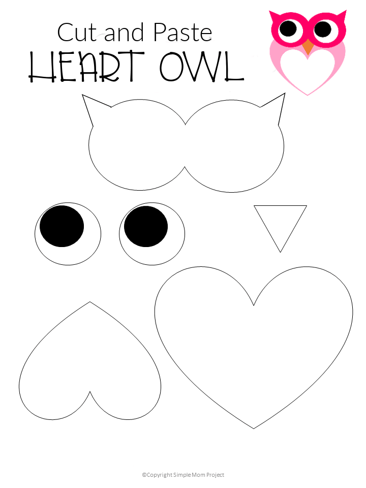 Free Printable Heart Owl template for kids, preschoolers and toddlers