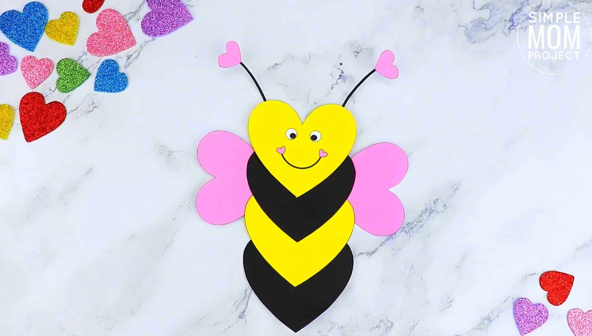 Free printable heart bee craft template for kids preschoolers toddlers