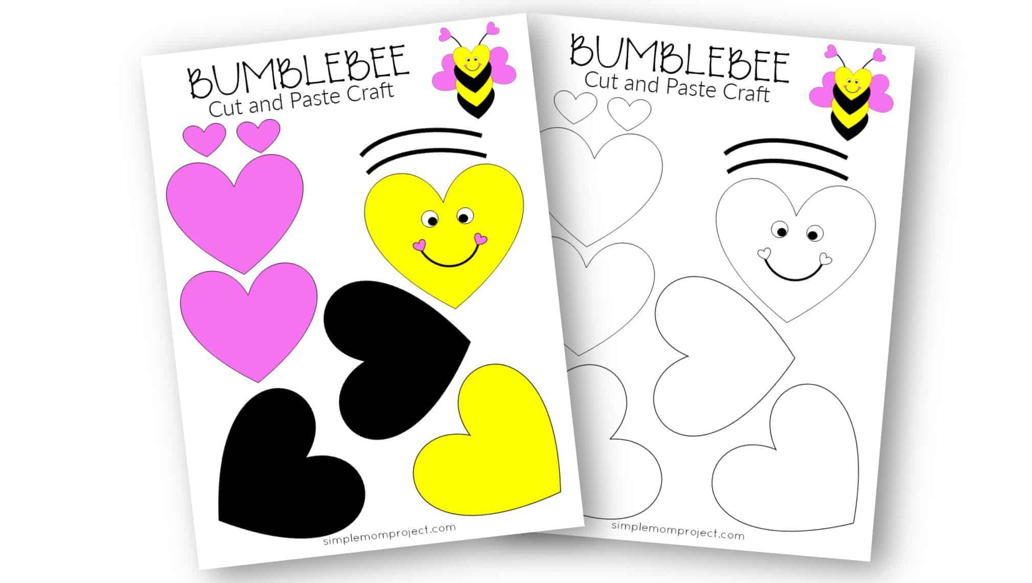 Free printable heart bee craft template for kids preschoolers toddlers 