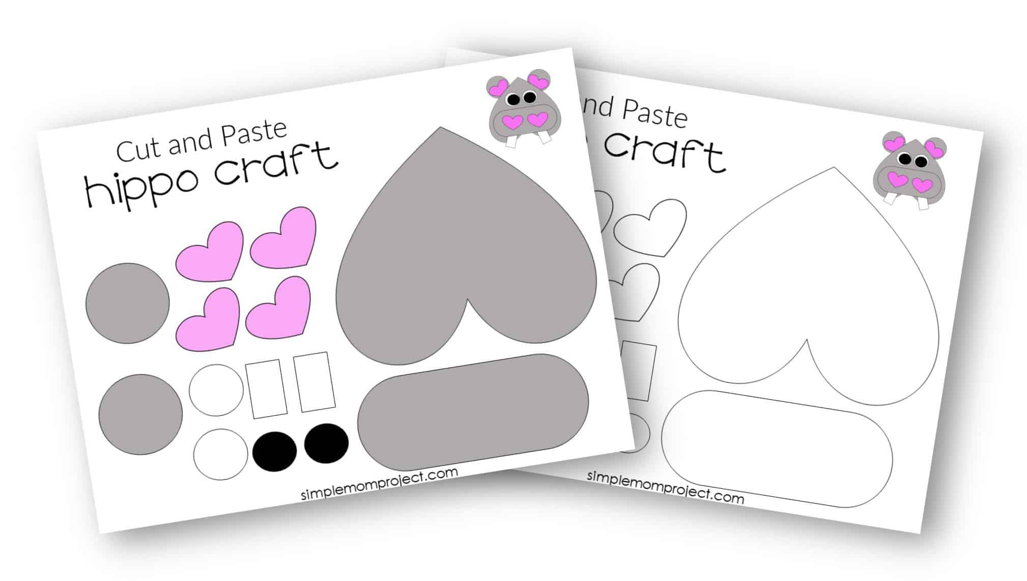 Free Printable Heart Hippo Craft for Preschoolers toddlers and kindergartners
