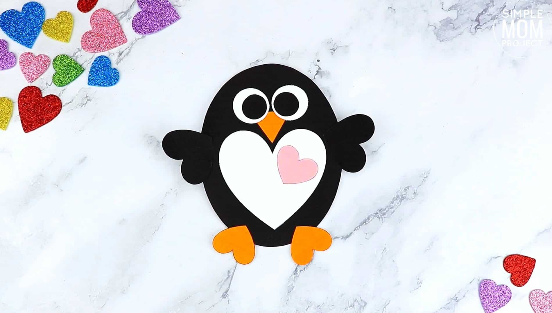 Free Printable Heart Penguin Craft for Preschoolers toddlers and kindergartners
