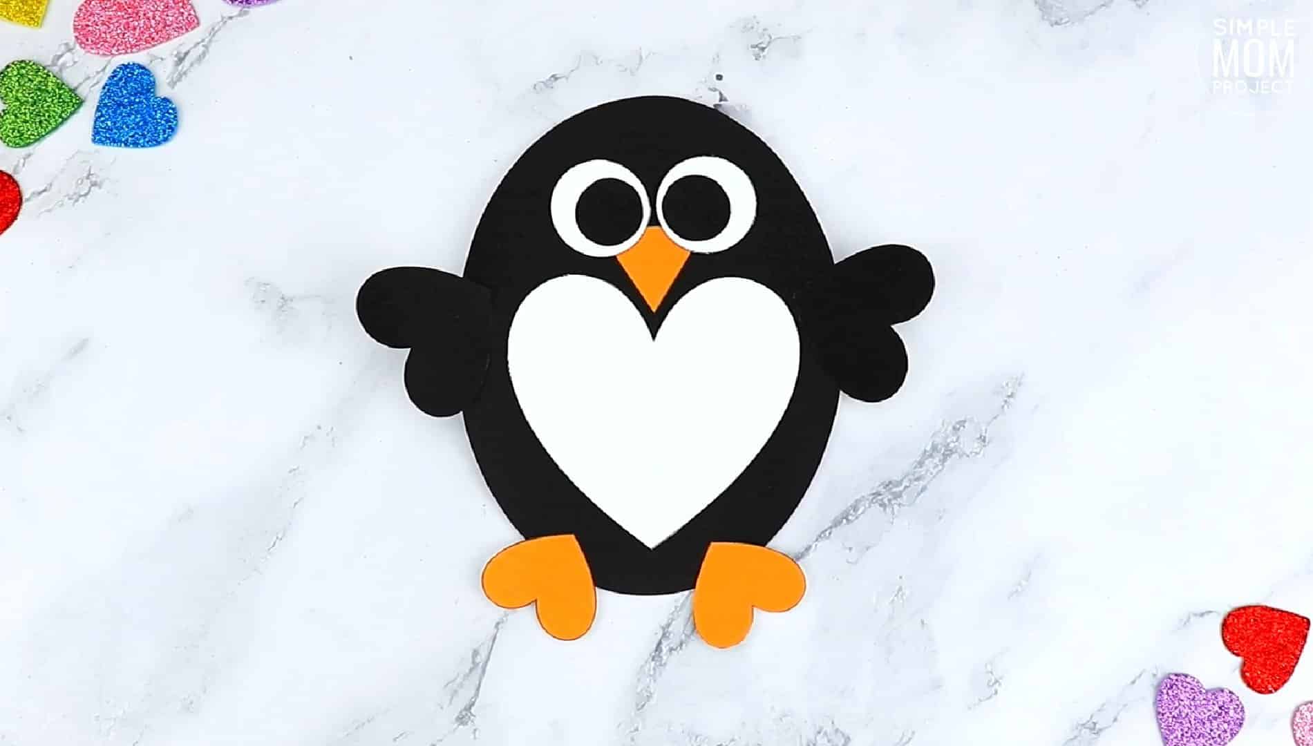 Free Printable Heart Penguin Craft for Preschoolers toddlers and kindergartners