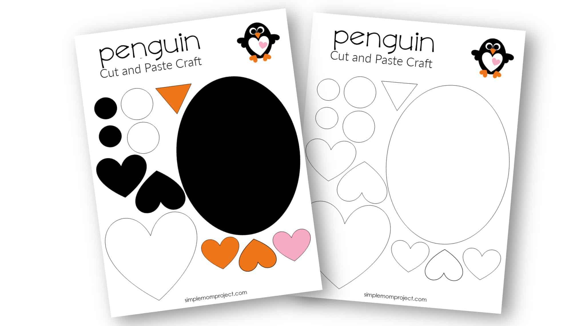 Free Printable Heart Penguin Craft for Preschoolers toddlers and kindergartners