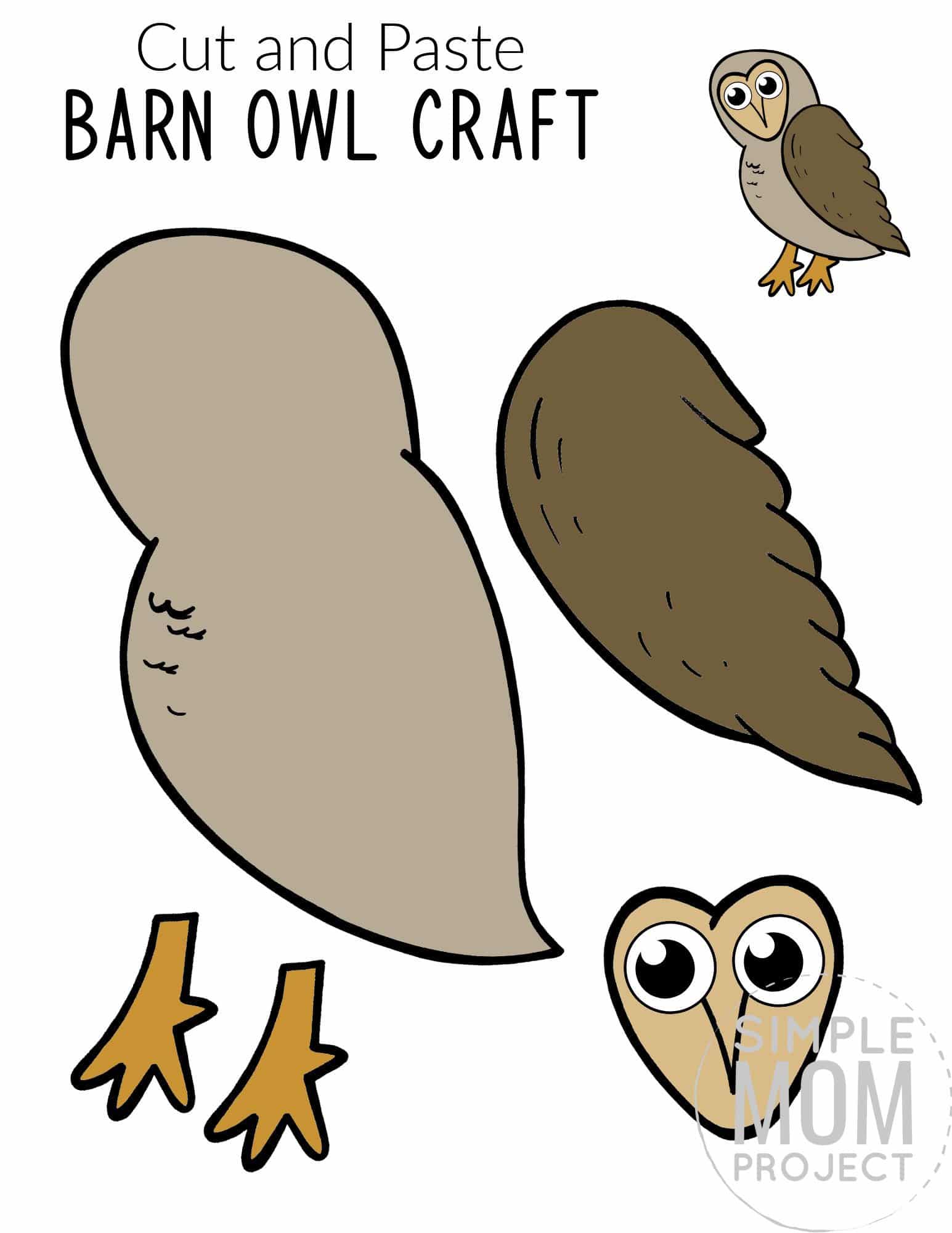 Free Printable Barn Owl Craft for Kids, preschoolers toddlers and kindergartners