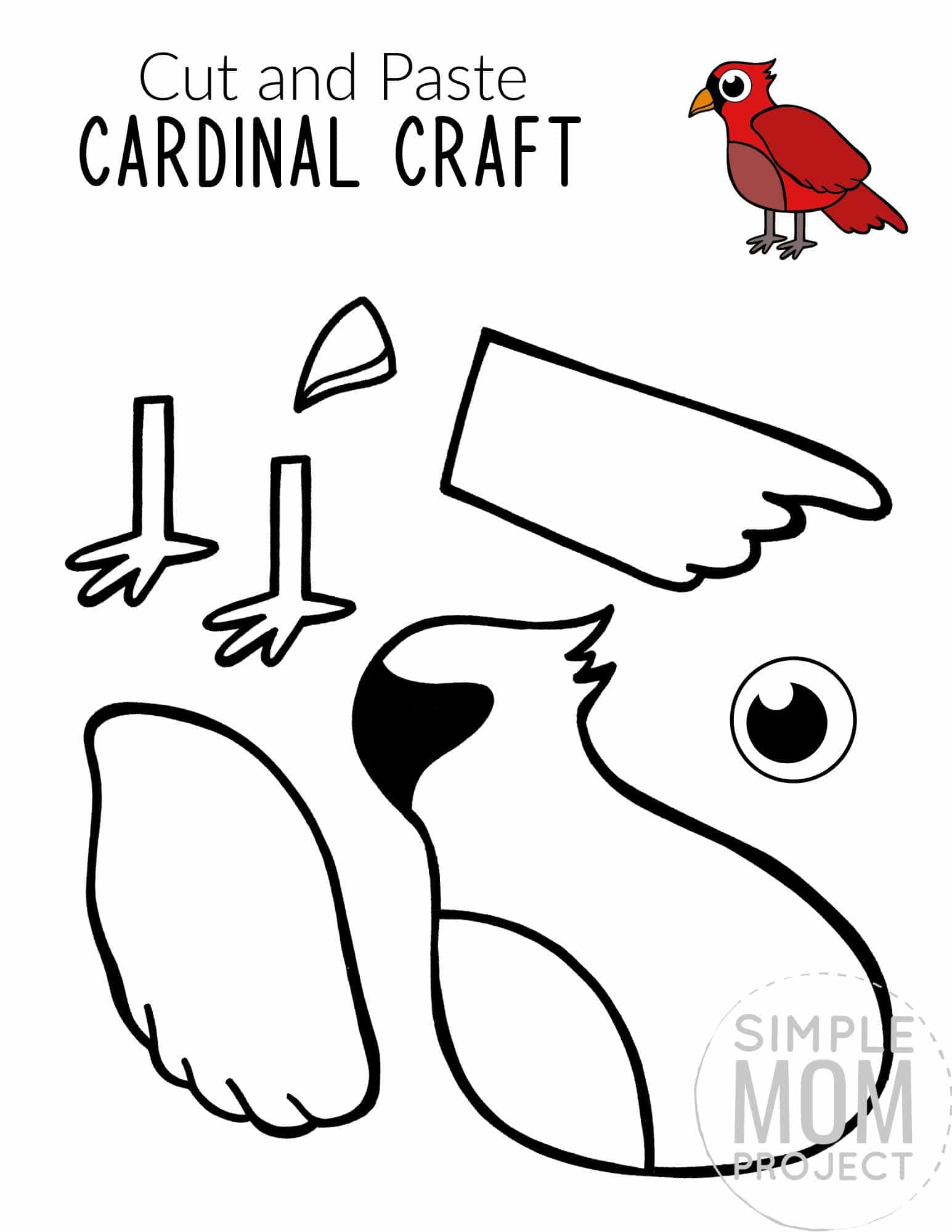 Free Printable Cardinal Craft for Kids, preschoolers toddlers and kindergartners