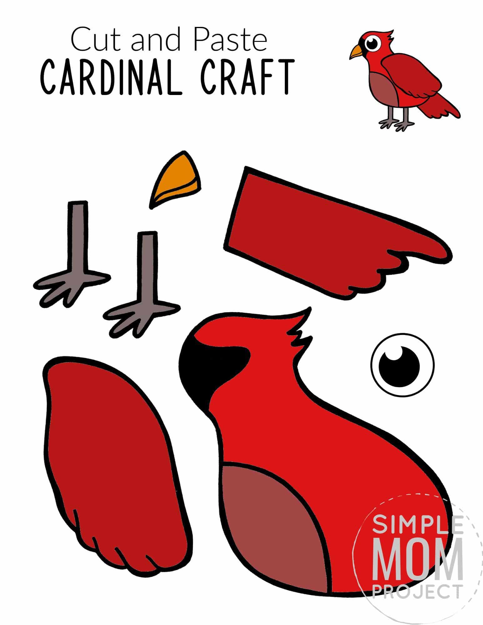 Free Printable Cardinal Craft for Kids, preschoolers toddlers and kindergartners
