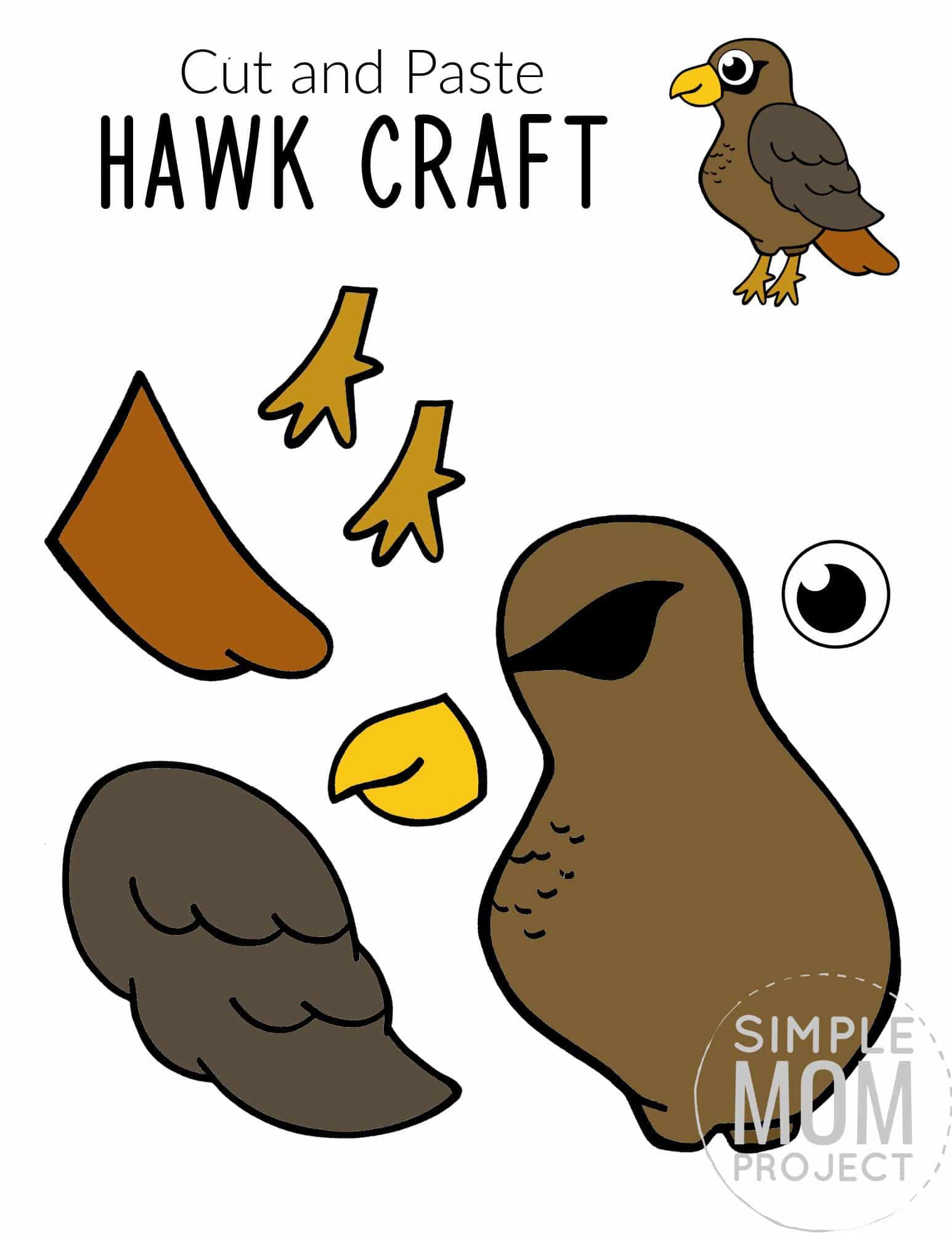 Free Printable Hawk Craft for Kids, preschoolers toddlers and kindergartners