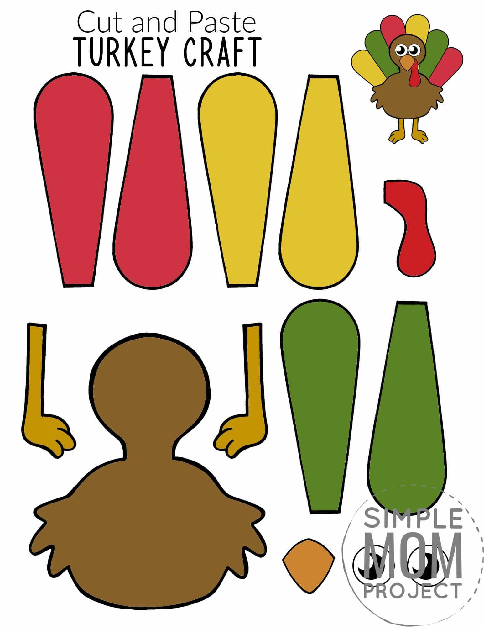 Printable Turkey Craft for Kids, preschoolers toddlers and kindergartners