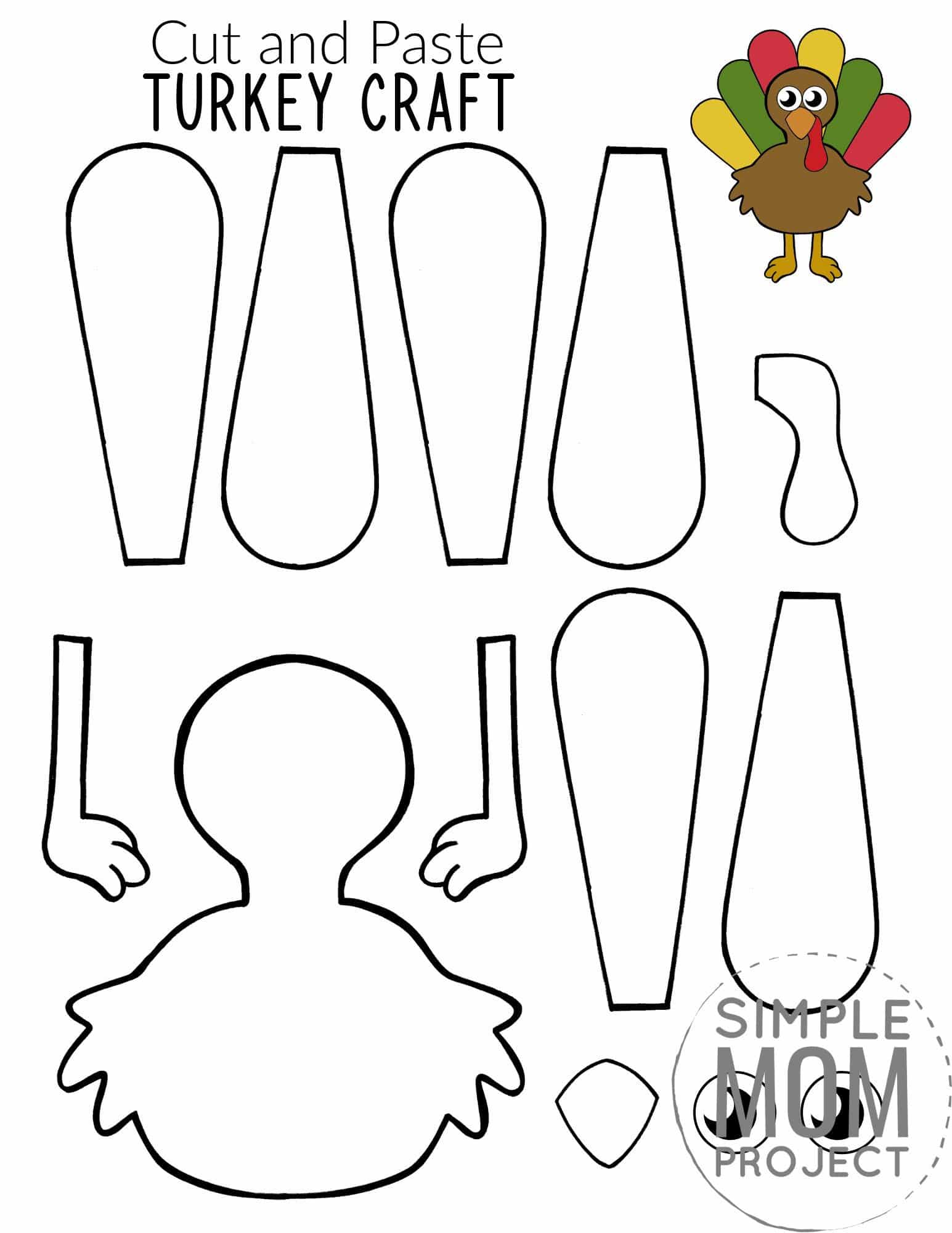 Printable Turkey Craft for Kids, preschoolers toddlers and kindergartners