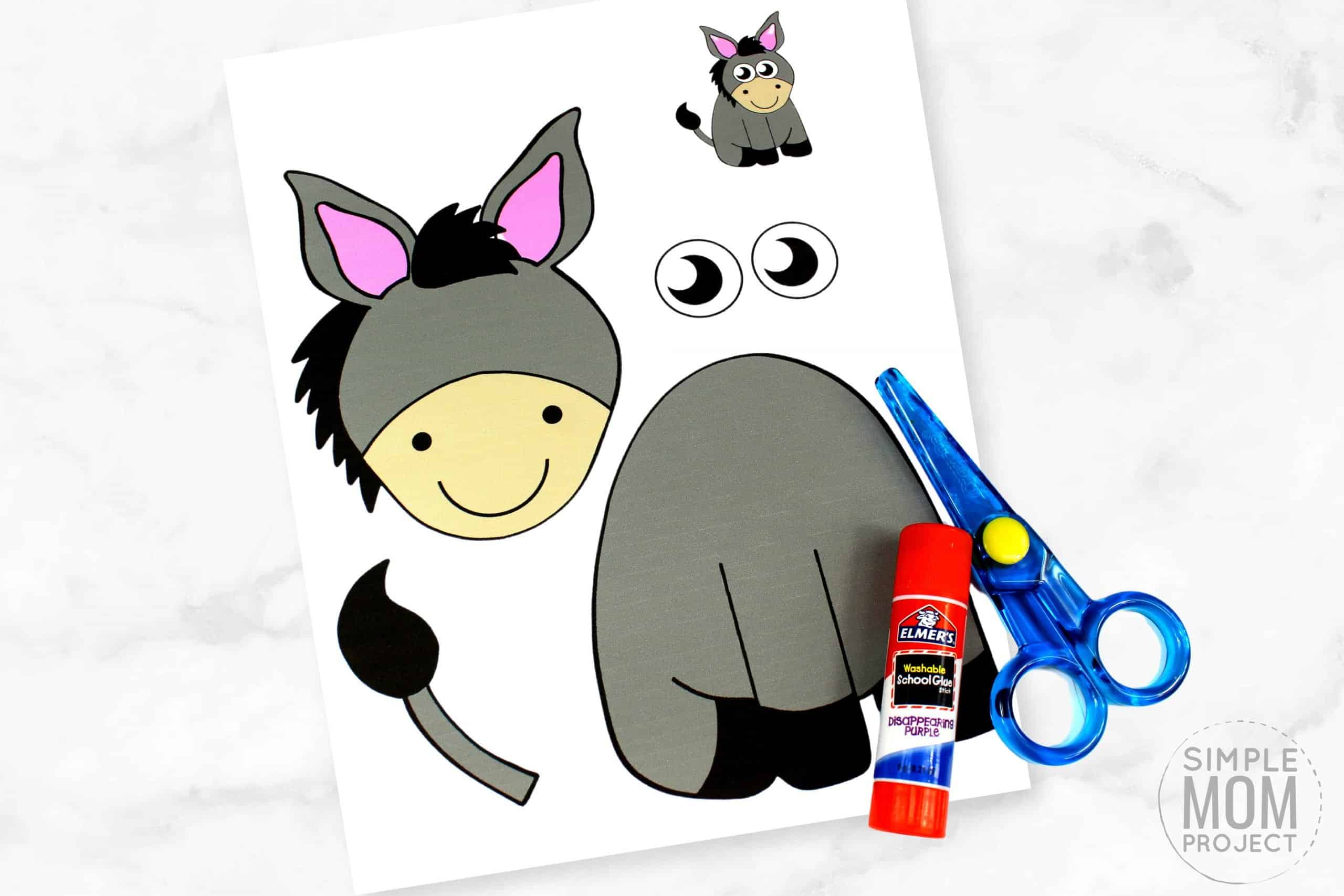 Free Printable donkey Craft for Kids, preschoolers, toddlers and kindergartners