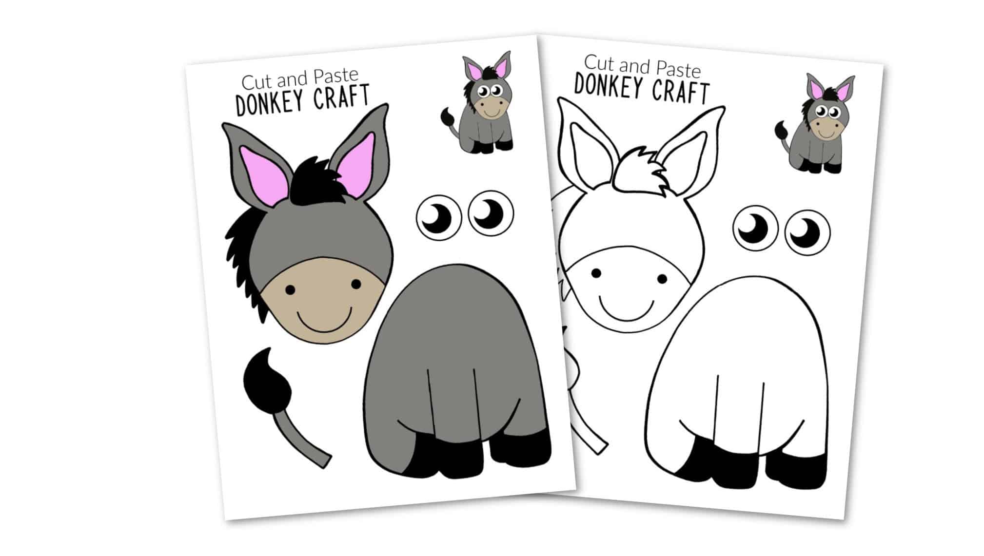 Free Printable donkey Craft for Kids, preschoolers, toddlers and kindergartners