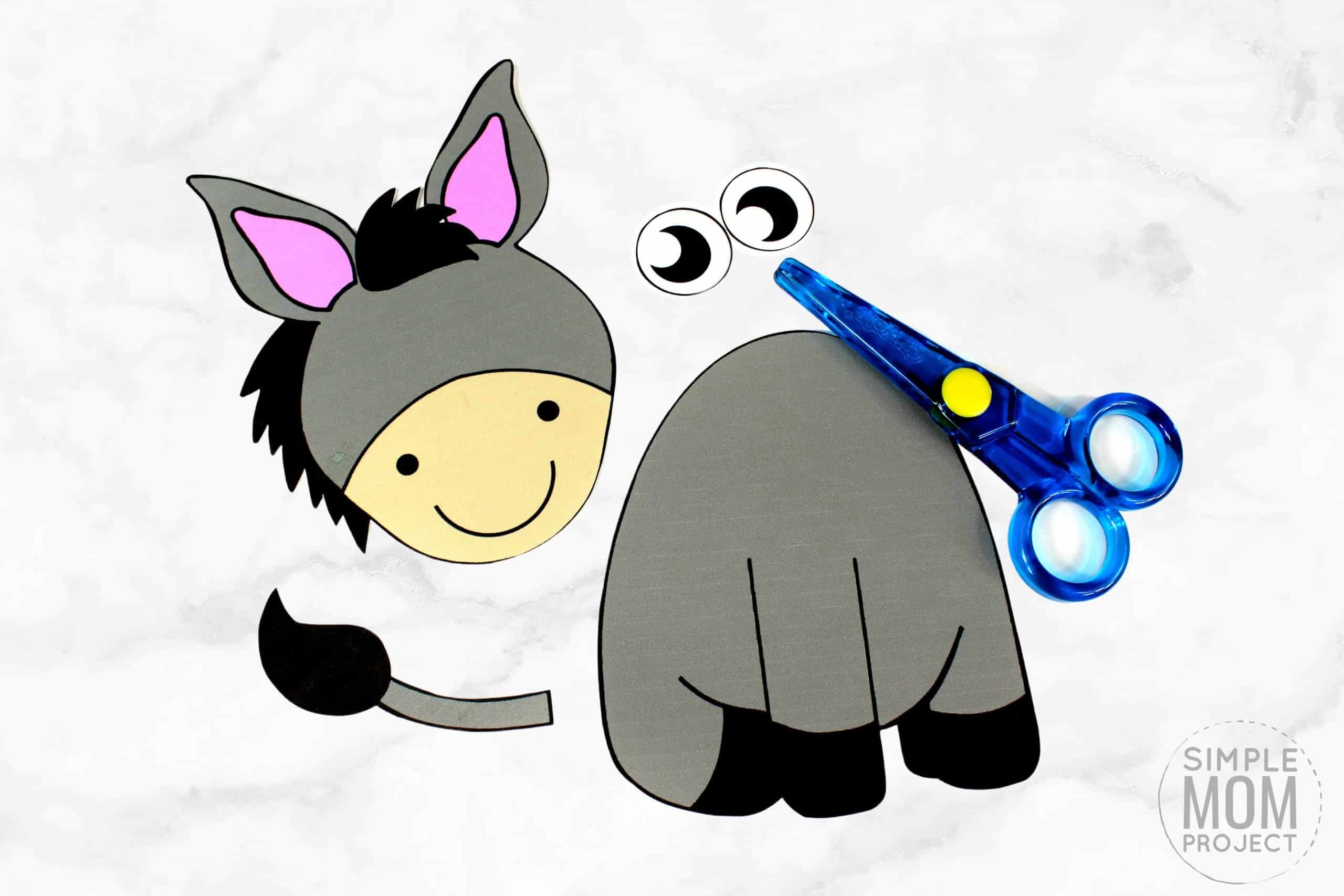 Free Printable donkey Craft for Kids, preschoolers, toddlers and kindergartners