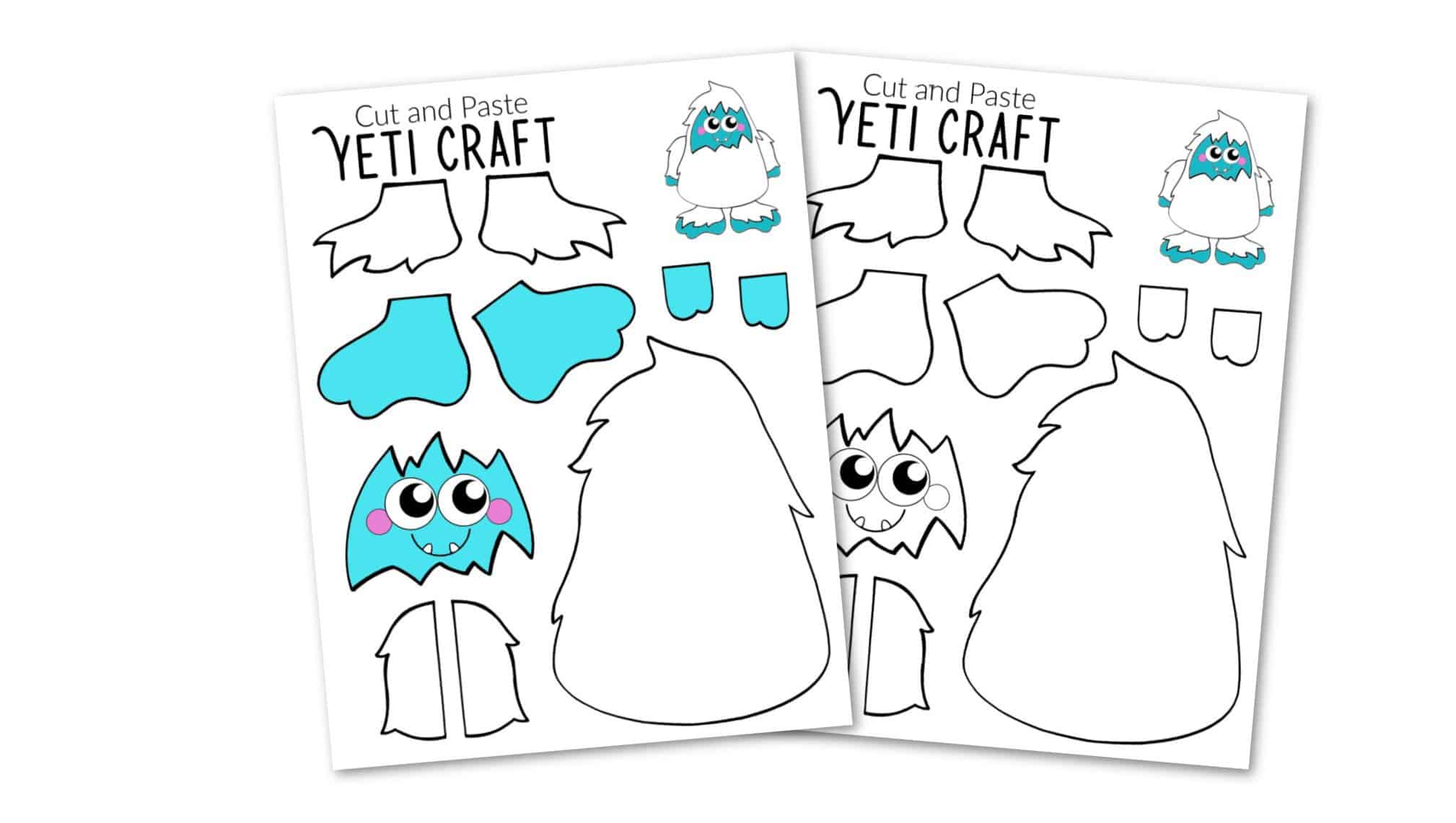 Free Printable yeti Craft for Kids, preschoolers, toddlers and kindergartners