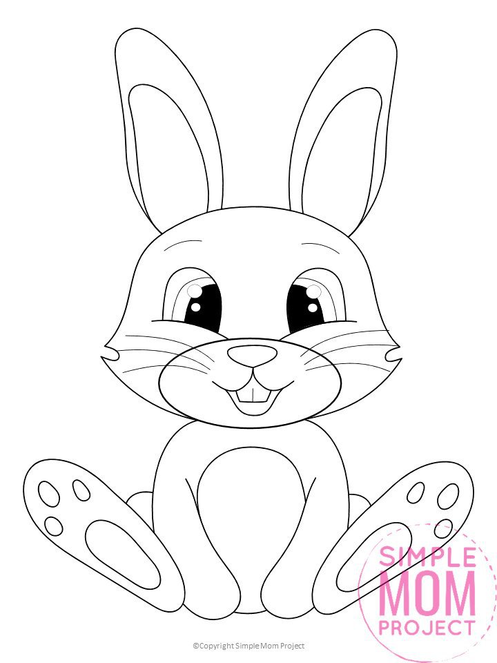 Bunny Rabbit Coloring page and coloring sheet for kids, preschoolers and toddlers