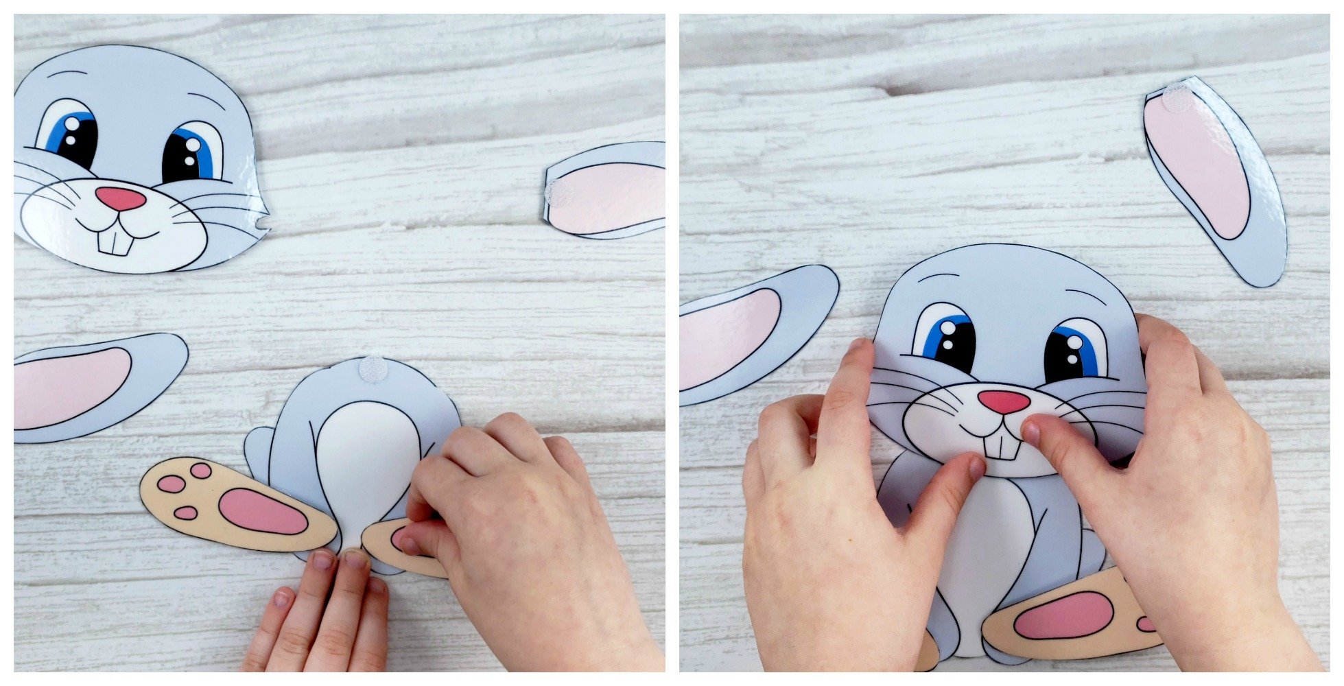Looking for an easy bunny craft to do with your kids this spring? Use our free printable bunny template to build your own cottontail bunny rabbit craft! This cute DIY bunny craft is perfect is perfect for family worship, kindergarten, preschool or first grade class! #bunnyrabbitcrafts #BuildaBunny #BunnyCrafts #SimpleMomProject