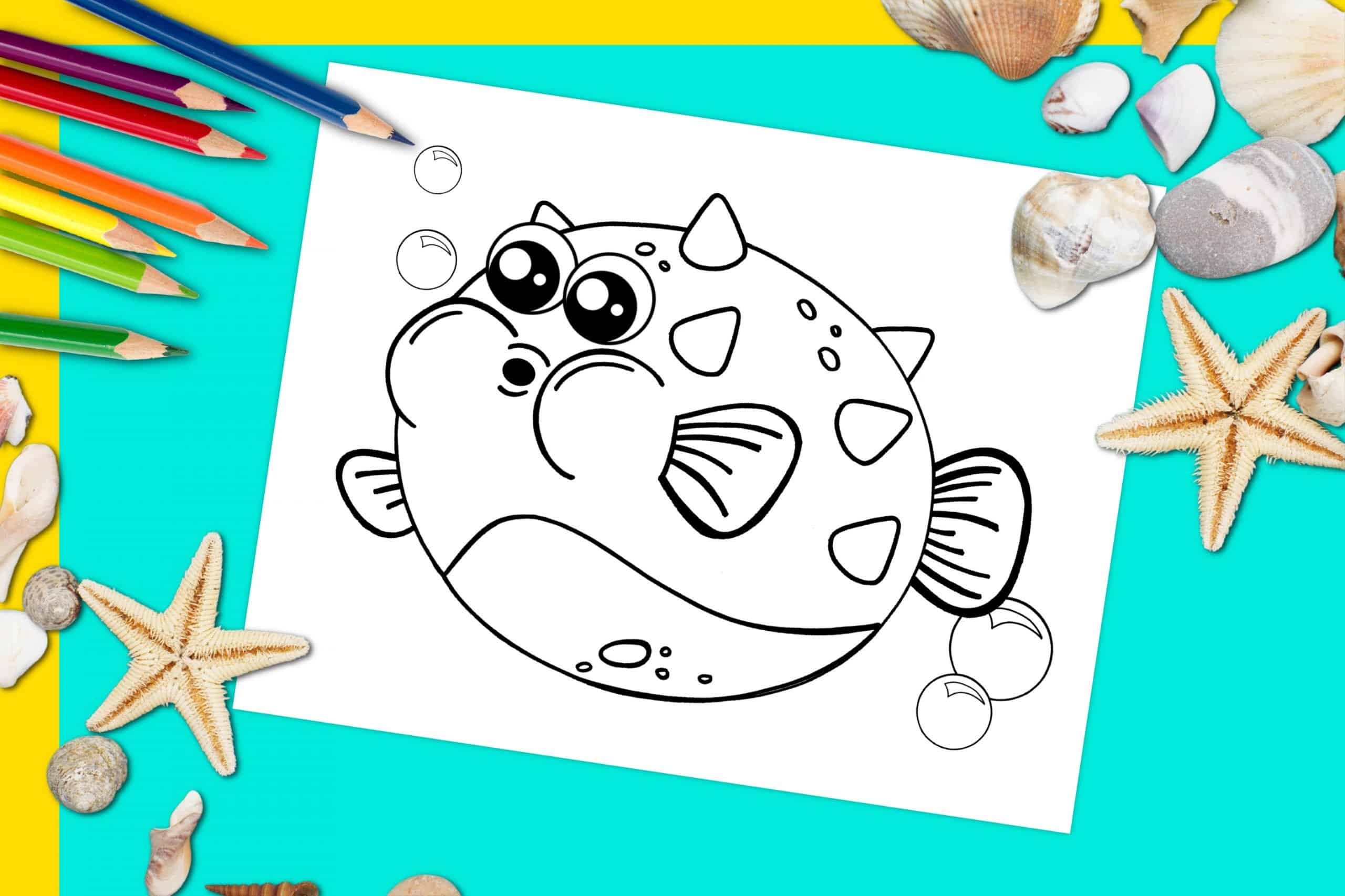Free Printable Blowfish Pufferfish Ocean Animal Coloring Page for kids
