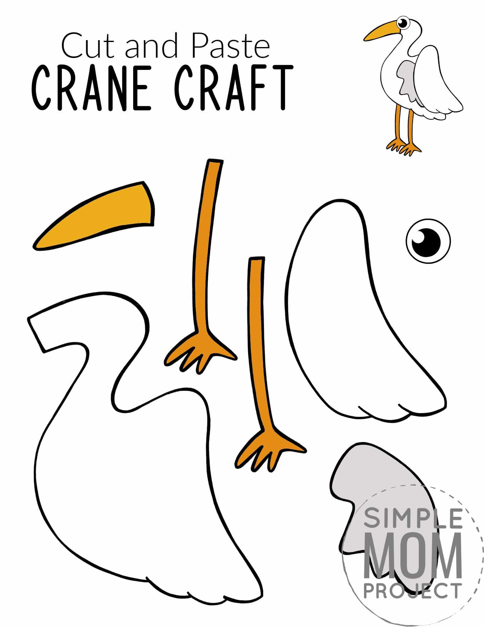 Free Printable Crane Craft for Kids, preschoolers toddlers and kindergartners