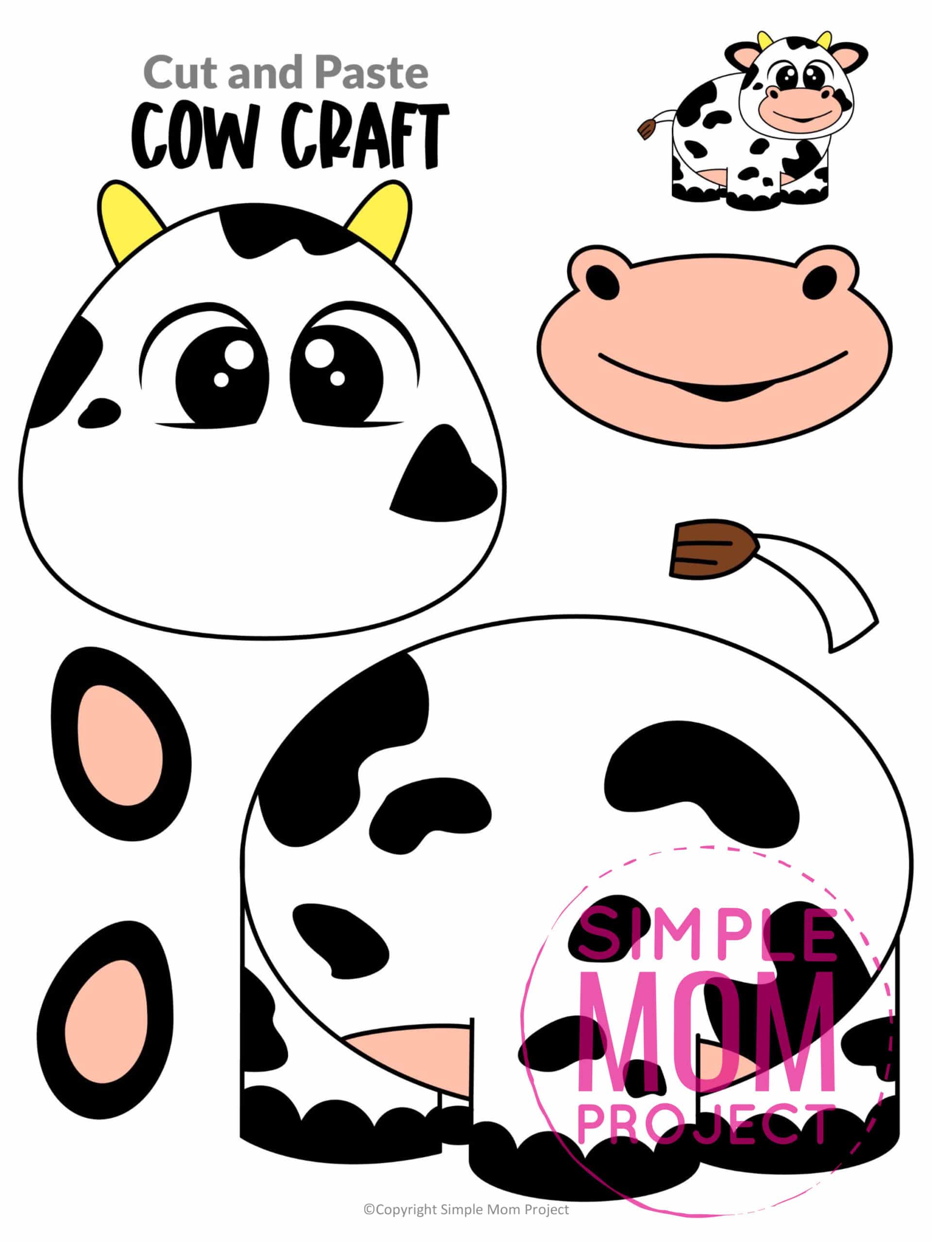 Free printable cow craft for toddlers, preschoolers and kindergartners