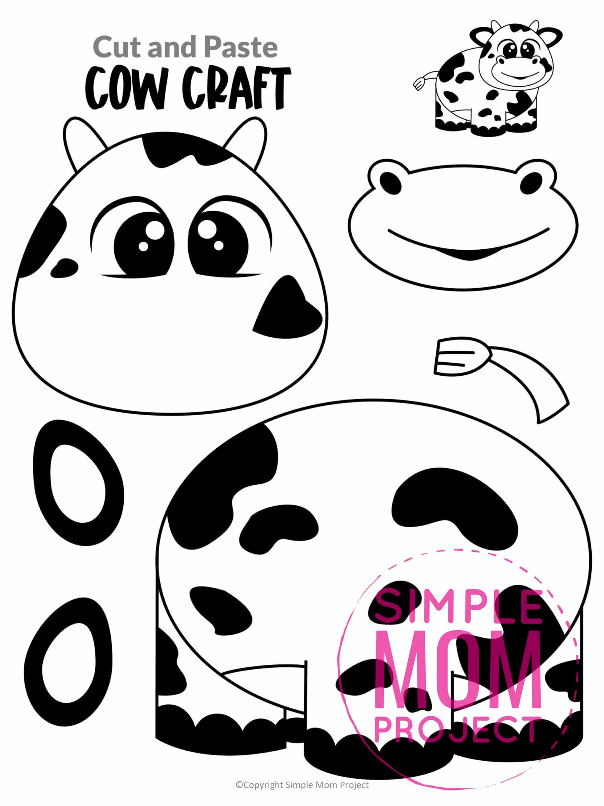 Free printable cow craft for toddlers, preschoolers and kindergartners