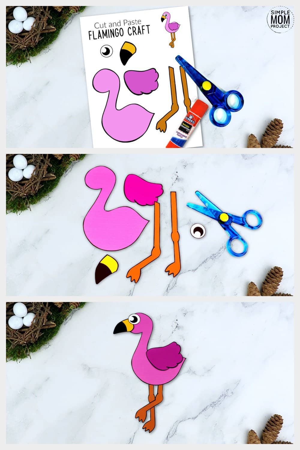 Free Printable Flamingo Craft for Kids, preschoolers toddlers and kindergartners
