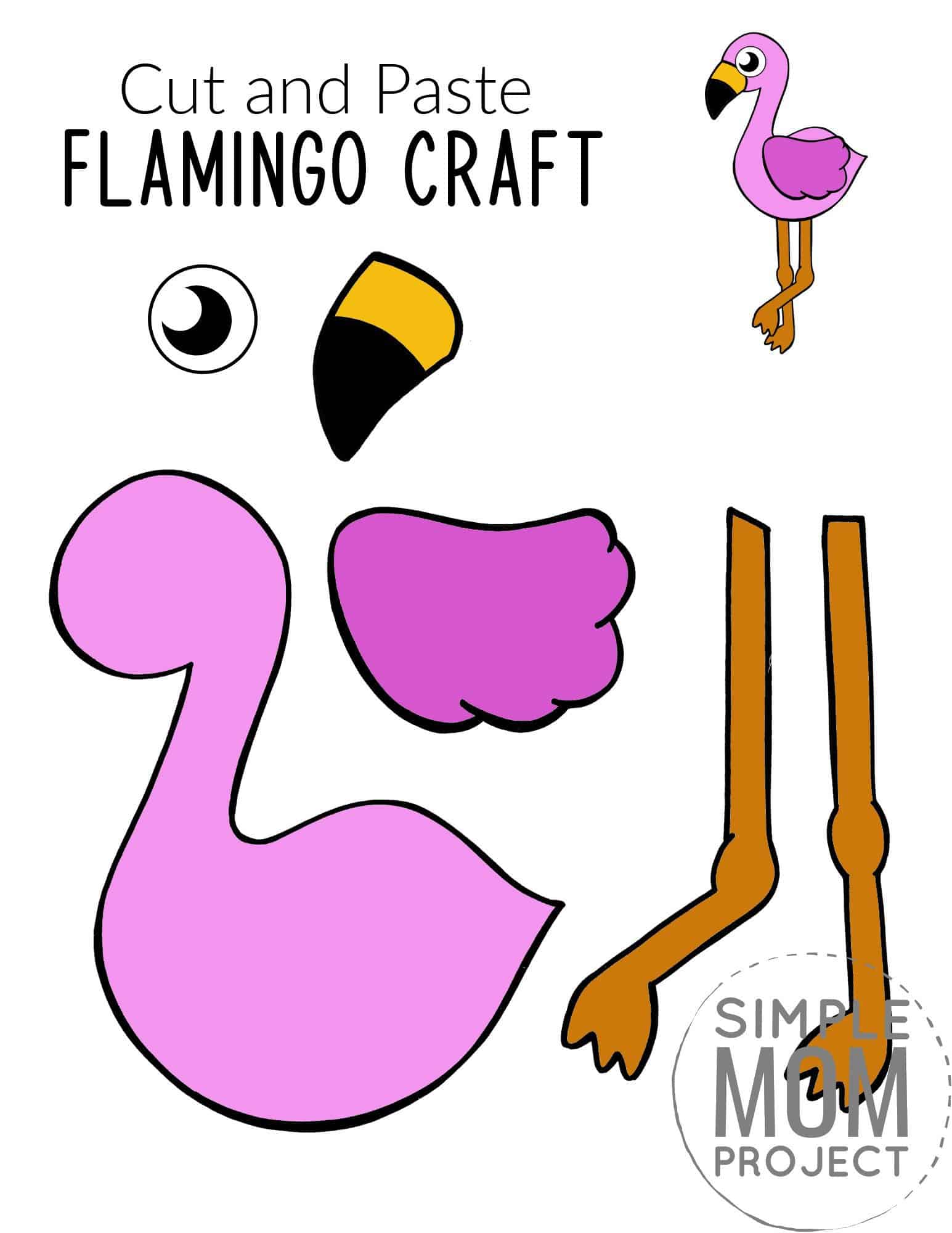 Free Printable Flamingo Craft for Kids, preschoolers toddlers and kindergartners