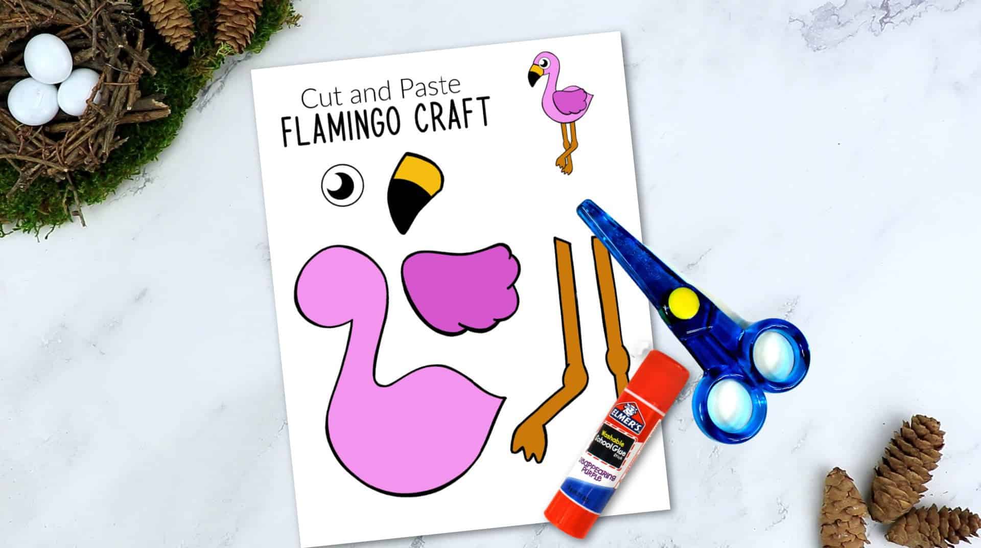 Free Printable Flamingo Craft for Kids, preschoolers toddlers and kindergartners