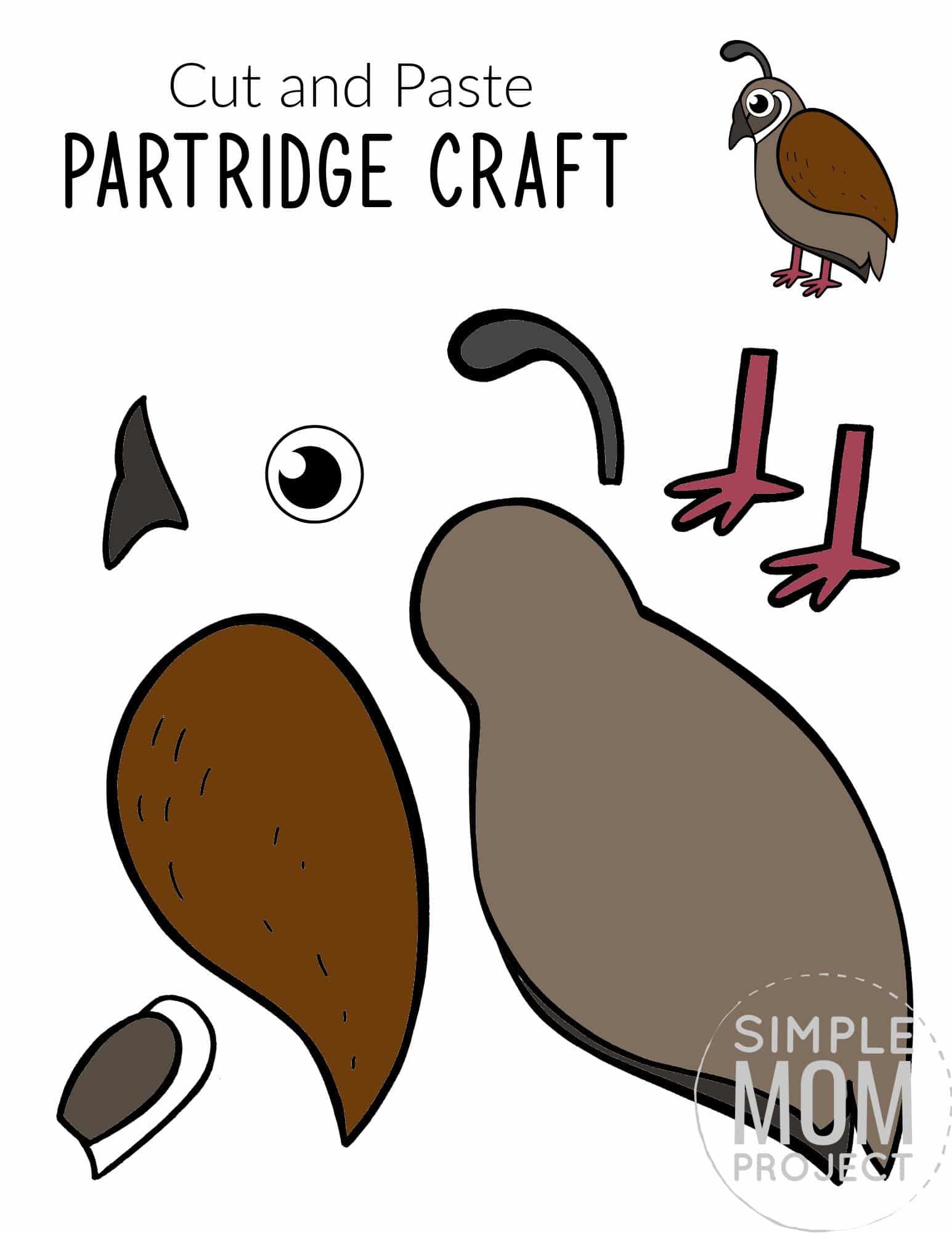 Free Printable Partridge Craft for Kids, preschoolers toddlers and kindergartners
